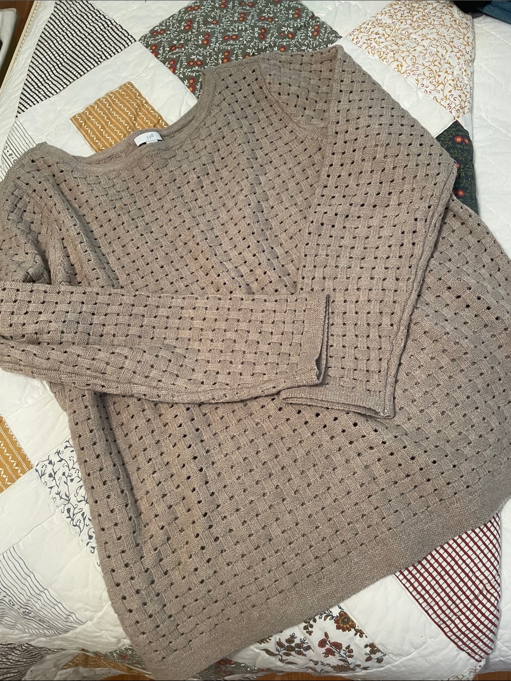 J.Jill medium beige basket weave detailed pullover boatneck sweater